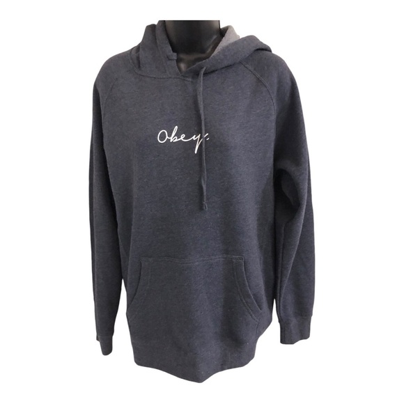 Obey charcoal gray oversized monogrammed hoodie size large new - Picture 3 of 9